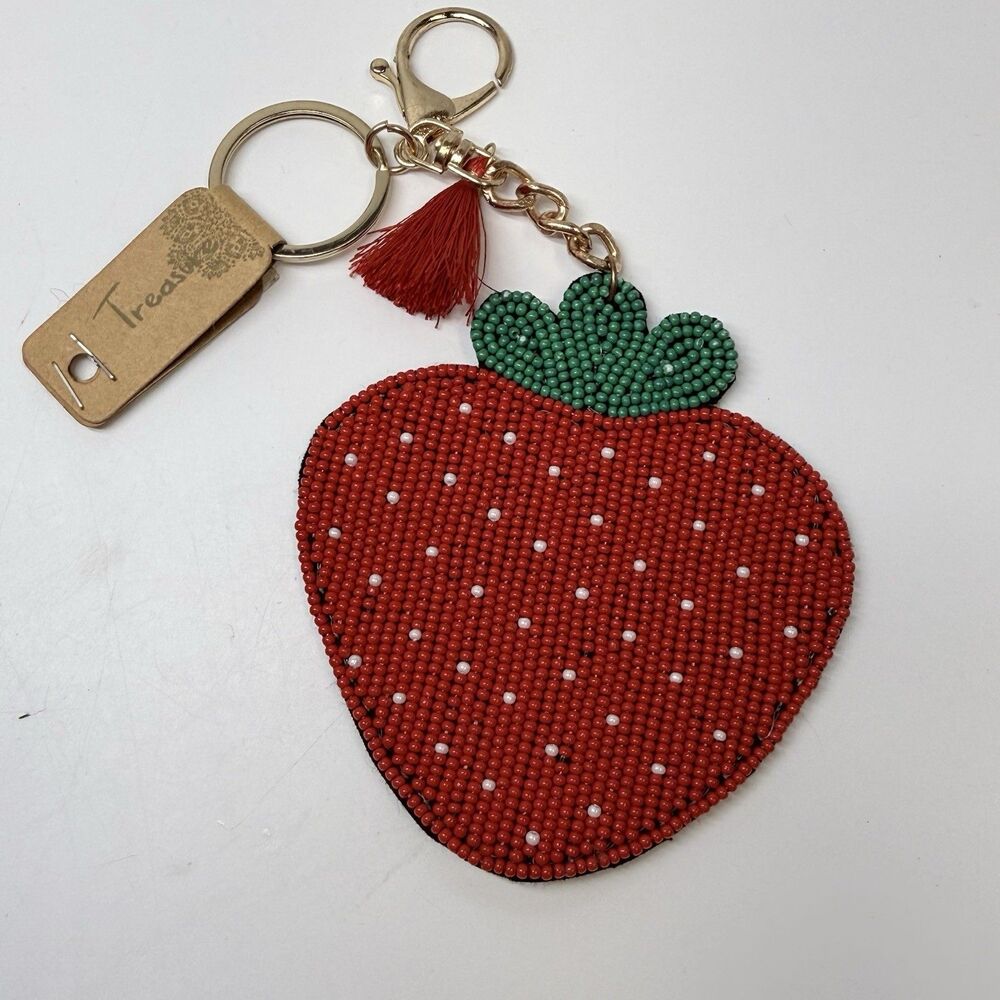 Treasure Felt Backing Sead Bead Beaded Stawberry Key Chain Bag Charm New